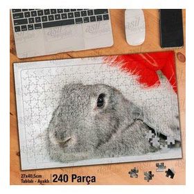 Asil Hobi Kırmızı Şapkalı Gri Tavşan-Sevimli Hayvan Yapboz-Ayak Destekli Çerçeveli 240 Parça Puzzle