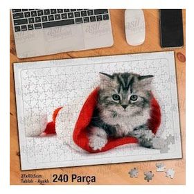 Asil Hobi Kırmızı Şapkanın İçinde Yavru Kedi-Hayvan Yapboz-Ayak Destekli Çerçeveli 240 Parça Puzzle