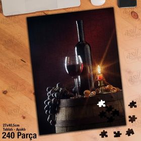 Asil Hobi Kırmızı Şarap Şişesi-Kadeh Bardağı Yapboz-Ayak Destekli Çerçeveli 240 Parça Puzzle