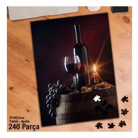 Asil Hobi Kırmızı Şarap Şişesi-Kadeh Bardağı Yapboz-Ayak Destekli Çerçeveli 240 Parça Puzzle