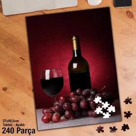 Asil Hobi Kırmızı Şarap-Üzüm-Kadeh Bardağı Yapboz-Ayak Destekli Çerçeveli 240 Parça Puzzle