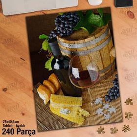 Asil Hobi Kırmızı Şarap-Üzüm-Kadeh Bardağı Yapboz-Ayak Destekli Çerçeveli 240 Parça Puzzle
