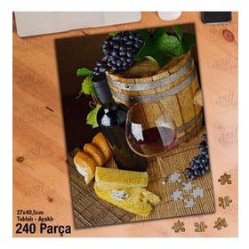 Asil Hobi Kırmızı Şarap-Üzüm-Kadeh Bardağı Yapboz-Ayak Destekli Çerçeveli 240 Parça Puzzle