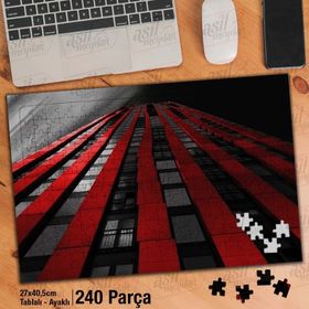 Asil Hobi Kırmızı Siyah Yüksek Bina-Mimari Yapboz-Ayak Destekli Çerçeveli 240 Parça Puzzle