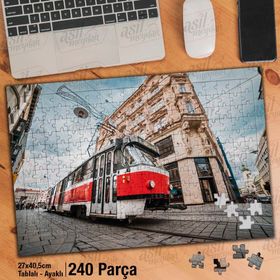 Asil Hobi Kırmızı Tramvay-Cadde-Ray Yapboz-Ayak Destekli Çerçeveli 240 Parça Puzzle