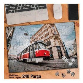 Asil Hobi Kırmızı Tramvay-Cadde-Ray Yapboz-Ayak Destekli Çerçeveli 240 Parça Puzzle