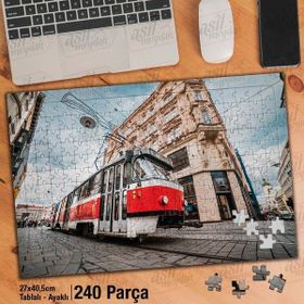 Asil Hobi Kırmızı Tramvay-Cadde-Ray Yapboz-Ayak Destekli Çerçeveli 240 Parça Puzzle