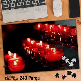 Asil Hobi Kırmızı Yanan Mumlar-Romantizm Yapboz-Ayak Destekli Çerçeveli 240 Parça Puzzle
