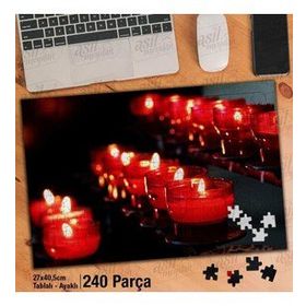 Asil Hobi Kırmızı Yanan Mumlar-Romantizm Yapboz-Ayak Destekli Çerçeveli 240 Parça Puzzle