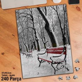 Asil Hobi Kış-Ağaçlar-Kar-Bank-Doğa-Manzara Yapboz-Ayak Destekli Çerçeveli 240 Parça Puzzle