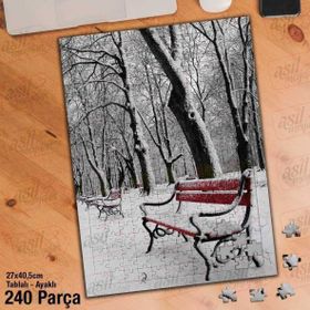 Asil Hobi Kış-Ağaçlar-Kar-Bank-Doğa-Manzara Yapboz-Ayak Destekli Çerçeveli 240 Parça Puzzle