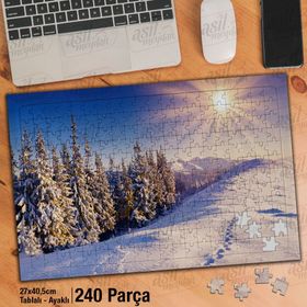 Asil Hobi Kış Güneşi-Kar-Mevsim-Doğa-Ağaçlar Yapboz-Ayak Destekli Çerçeveli 240 Parça Puzzle