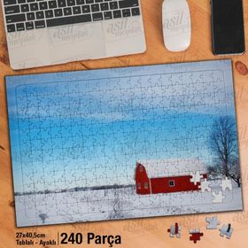 Asil Hobi Kış-Kar-Ahşap Ev-Doğa-Manzara Yapboz-Ayak Destekli Çerçeveli 240 Parça Puzzle