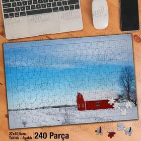 Asil Hobi Kış-Kar-Ahşap Ev-Doğa-Manzara Yapboz-Ayak Destekli Çerçeveli 240 Parça Puzzle