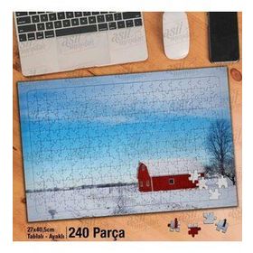 Asil Hobi Kış-Kar-Ahşap Ev-Doğa-Manzara Yapboz-Ayak Destekli Çerçeveli 240 Parça Puzzle