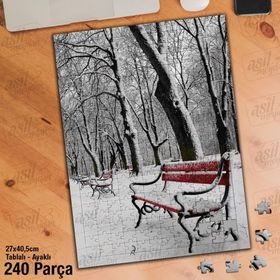 Asil Hobi Kış-Kar-Bank-Ağaçlar-Mevsim-Doğa Yapboz-Ayak Destekli Çerçeveli 240 Parça Puzzle