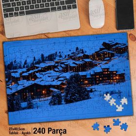 Asil Hobi Kış-Kar-Gece-Manzara-Doğa Yapboz-Ayak Destekli Çerçeveli 240 Parça Puzzle