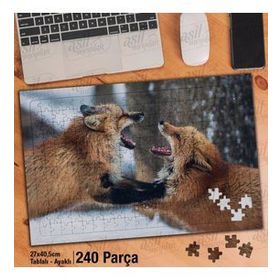 Asil Hobi Kış-Kar-Orman-Tilki-Vahşi Hayvan Yapboz-Ayak Destekli Çerçeveli 240 Parça Puzzle