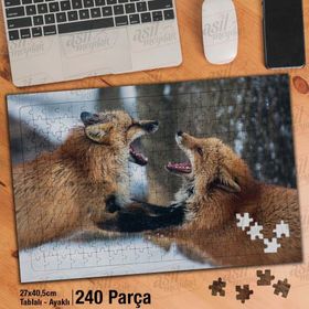 Asil Hobi Kış-Kar-Orman-Tilki-Vahşi Hayvan Yapboz-Ayak Destekli Çerçeveli 240 Parça Puzzle