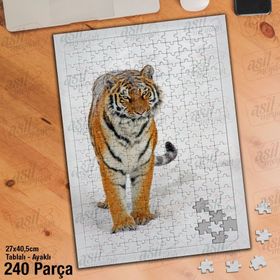 Asil Hobi Kış Manzarası-Kaplan-Doğa-Vahşi Yaşam Yapboz-Ayak Destekli Çerçeveli 240 Parça Puzzle