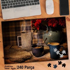 Asil Hobi Kış-Soğuk-Eldivenler-Kupa-Kahve Yapboz-Ayak Destekli Çerçeveli 240 Parça Puzzle