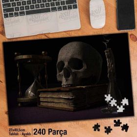 Asil Hobi Kitap-İSkelet-Kum Saati-Zaman Yapboz-Ayak Destekli Çerçeveli 240 Parça Puzzle