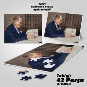 Asil Hobi Kitap Okuyan Mustafa Kemal Atatürk-Yapboz-Ayak Destekli Laminasyonlu 42 Parça Puzzle