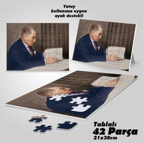 Asil Hobi Kitap Okuyan Mustafa Kemal Atatürk-Yapboz-Ayak Destekli Laminasyonlu 42 Parça Puzzle