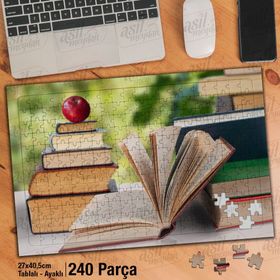 Asil Hobi Kitaplar-Sayfalar-Kırmızı Elma-Bilgin Yapboz-Ayak Destekli Çerçeveli 240 Parça Puzzle
