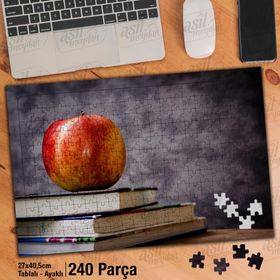 Asil Hobi Kitapların Üstünde Duran Elma-Bilgi Yapboz-Ayak Destekli Çerçeveli 240 Parça Puzzle