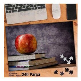 Asil Hobi Kitapların Üstünde Duran Elma-Bilgi Yapboz-Ayak Destekli Çerçeveli 240 Parça Puzzle