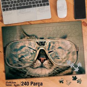 Asil Hobi Kocaman Gözlüklü Kedi-Sevimli Hayvan Yapboz-Ayak Destekli Çerçeveli 240 Parça Puzzle
