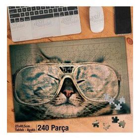 Asil Hobi Kocaman Gözlüklü Kedi-Sevimli Hayvan Yapboz-Ayak Destekli Çerçeveli 240 Parça Puzzle
