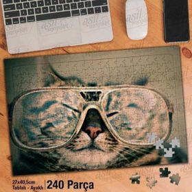 Asil Hobi Kocaman Gözlüklü Kedi-Sevimli Hayvan Yapboz-Ayak Destekli Çerçeveli 240 Parça Puzzle