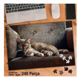 Asil Hobi Koltukta Yatan Kahverengi Kedi-Hayvan Yapboz-Ayak Destekli Çerçeveli 240 Parça Puzzle