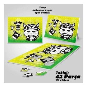 Asil Hobi Komik İnek Suratları-Hayvan Yapboz-Ayak Destekli Çerçeveli 42 Parça Puzzle