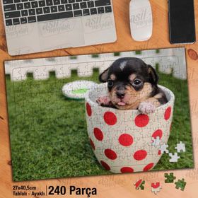 Asil Hobi Köpek Yavrusu-Fincan-Bahçe-Doğa Yapboz-Ayak Destekli Çerçeveli 240 Parça Puzzle