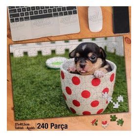 Asil Hobi Köpek Yavrusu-Fincan-Bahçe-Doğa Yapboz-Ayak Destekli Çerçeveli 240 Parça Puzzle
