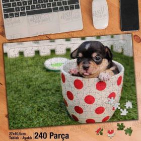 Asil Hobi Köpek Yavrusu-Fincan-Bahçe-Doğa Yapboz-Ayak Destekli Çerçeveli 240 Parça Puzzle
