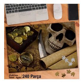 Asil Hobi Korsan Hazinesi-Altın-Pusula-Kurukafa Yapboz-Ayak Destekli Çerçeveli 240 Parça Puzzle