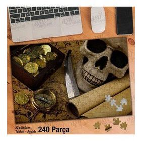 Asil Hobi Korsan Hazinesi-Altın-Pusula-Kurukafa Yapboz-Ayak Destekli Çerçeveli 240 Parça Puzzle