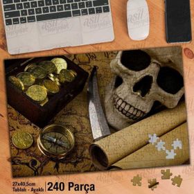 Asil Hobi Korsan Hazinesi-Altın-Pusula-Kurukafa Yapboz-Ayak Destekli Çerçeveli 240 Parça Puzzle