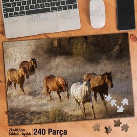 Asil Hobi Koşan At Sürüsü-Vahşi Yaşam-Hayvan Yapboz-Ayak Destekli Çerçeveli 240 Parça Puzzle