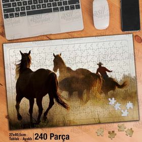 Asil Hobi Koşan Atlar-Kovboy-Toz Bulutu-Hayvan Yapboz-Ayak Destekli Çerçeveli 240 Parça Puzzle