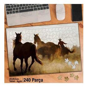 Asil Hobi Koşan Atlar-Kovboy-Toz Bulutu-Hayvan Yapboz-Ayak Destekli Çerçeveli 240 Parça Puzzle