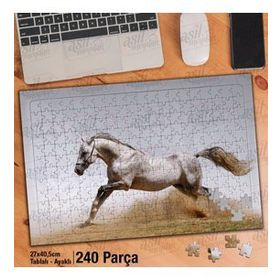 Asil Hobi Koşan Beyaz At-Toz-Hayvan-Doğa Yapboz-Ayak Destekli Çerçeveli 240 Parça Puzzle