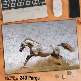Asil Hobi Koşan Beyaz At-Toz-Hayvan-Doğa Yapboz-Ayak Destekli Çerçeveli 240 Parça Puzzle