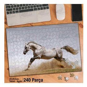 Asil Hobi Koşan Beyaz At-Toz-Hayvan-Doğa Yapboz-Ayak Destekli Çerçeveli 240 Parça Puzzle