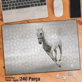 Asil Hobi Koşan Beyaz At-Vahşi Yaşam-Doğa Yapboz-Ayak Destekli Çerçeveli 240 Parça Puzzle