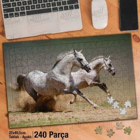 Asil Hobi Koşan Beyaz Atlar-Vahşi Hayvan-Doğa Yapboz-Ayak Destekli Çerçeveli 240 Parça Puzzle